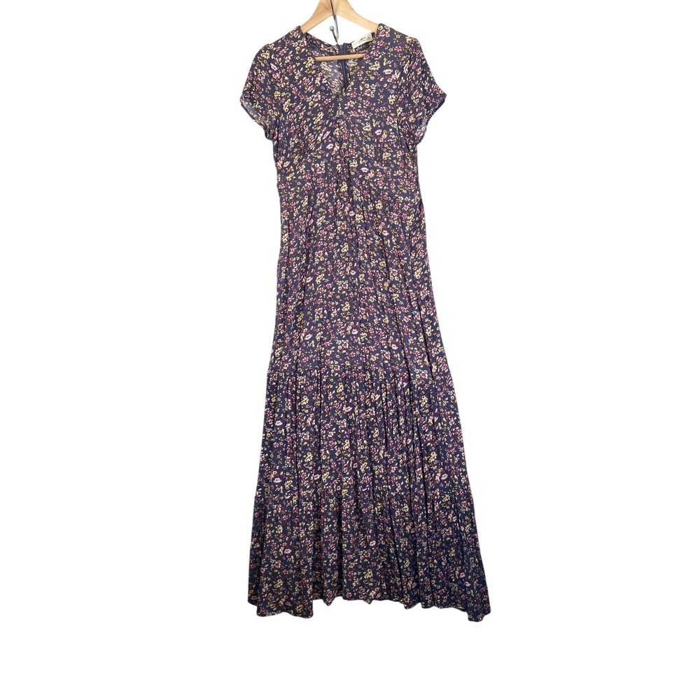 Natural Life Women Boho Floral Maxi Dress L Tiered Prairie Cottagecore Festival